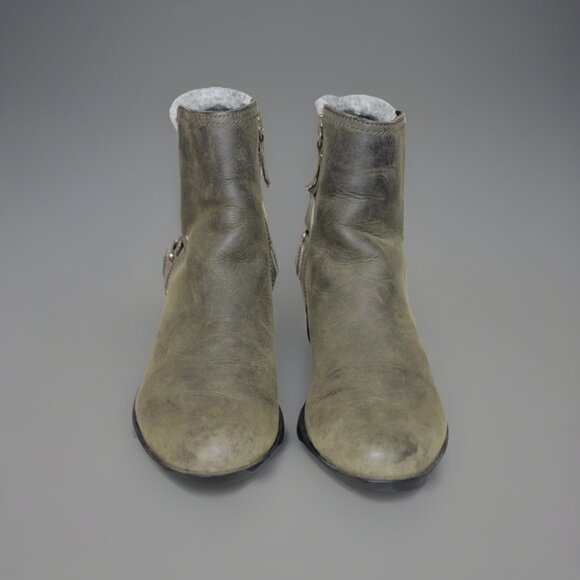 SOREL Boots 8.5 Lolla Ankle Bootie Green Leather Buckle Waterproof NL2269-213 - Picture 6 of 10